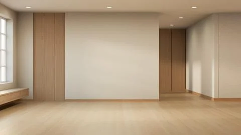 Empty spacious room with wooden panel accents and parquet floor Stock Illustration