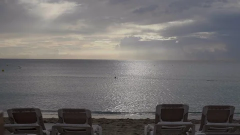 Empty Spanish beach at dusk Stock Footage 98386067