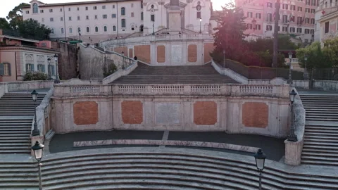 Empty Spanish Steps Terraces and Staircases at Sunrise Aerial Move Stock Footage 340411206
