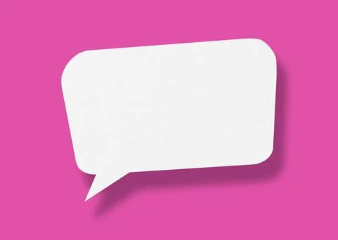 Empty speech balloon shape white paper isolated on pink background communic.. Ilustración de archivo