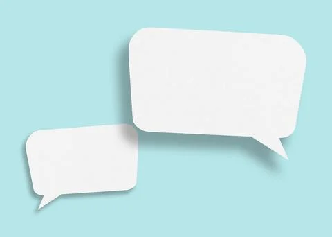 Empty speech balloon shape white paper isolated on light blue background co.. Ilustración de archivo