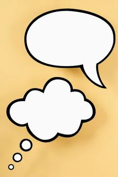 An empty speech bubble and empty thought bubble, yellow background Stock Illustration