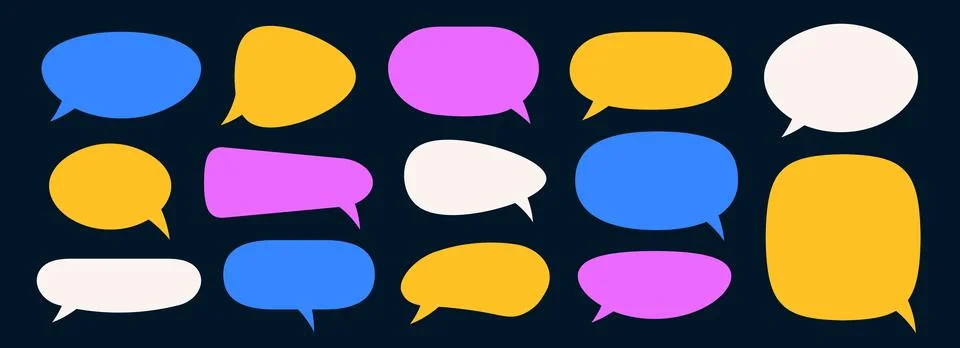 Empty speech bubble collection. Colorful bright cartoon text box set. Comic chat Stock Illustration