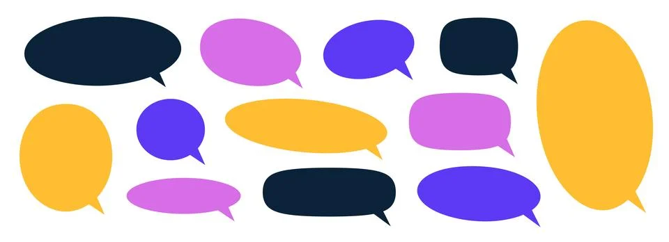 Empty speech bubble collection. Purple, yellow, black cartoon text box set 库存插图