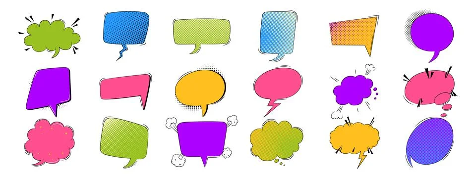 Empty speech bubble set in trendy pop art style. 스톡 일러스트