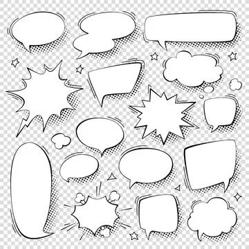 Empty speech bubbles and cartoon dialog clouds in pop art style for comics Stock Illustration