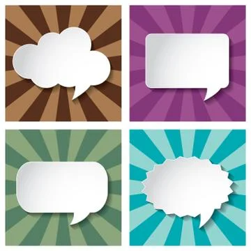 Empty speech bubbles paper on sun burst retro pattern  background Stock Illustration