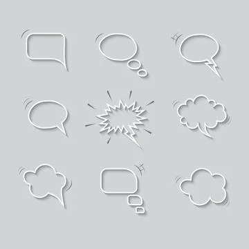 Empty speech bubbles with shadows isolated on gray background. Vector templates. Stock Illustration