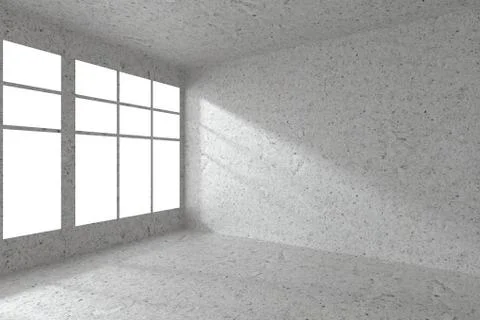 Empty spotted concrete room corner with windows Stock Illustration