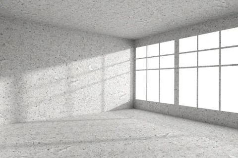 Empty spotted concrete room corner with windows interior Stock Illustration