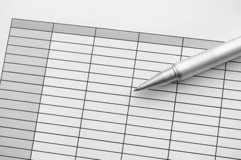 Empty spreadsheet and ballpoint pen Stock Photos