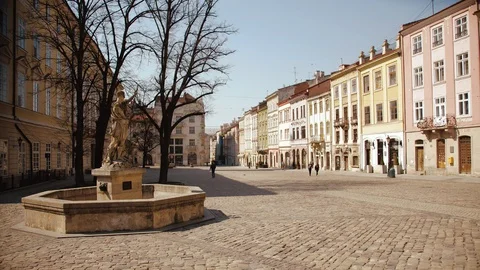 Empty square in city. Covid-19. Quarantine Stock Footage 128048691