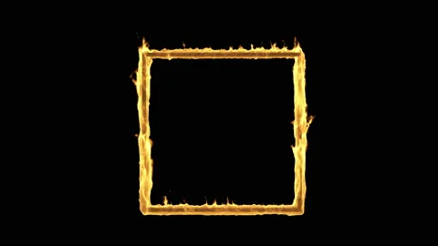 Empty Square in Fire Flame on a black background with Alpha Matte Stock Footage 128521740