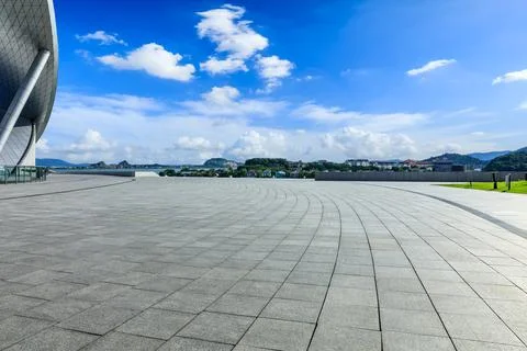 Empty square floor and beautiful coastline nature scenery. Stock Photos