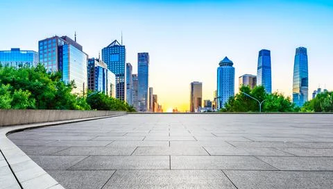 Empty square floor and modern commercial building landscape in Beijing,China. Fotos de archivo