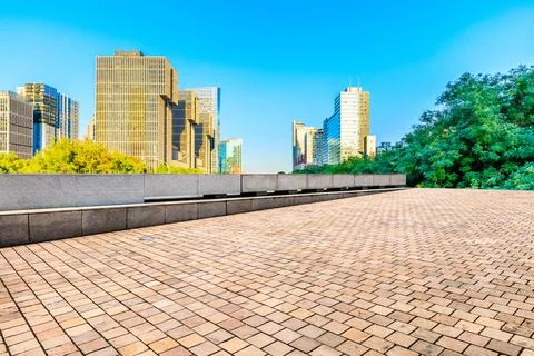 Empty square floor and modern commercial building landscape in Beijing,China. Fotos de archivo