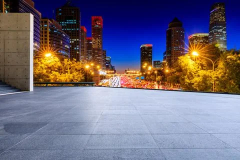 Empty square floor and modern commercial building landscape in Beijing,China. Fotos de archivo