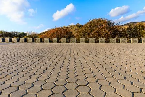 Empty square floor under blue sky. Stock Photos