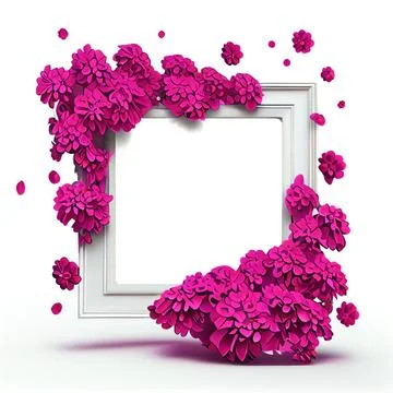 An empty square frame with magenta flowers on white background. Stock-Illustration