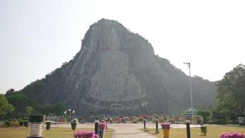 An empty square in front of the Buddha mountain in Pattaya Stock Footage 304838651
