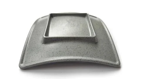 Empty square grey plate with ceramic melamin material on back view Stock Photos