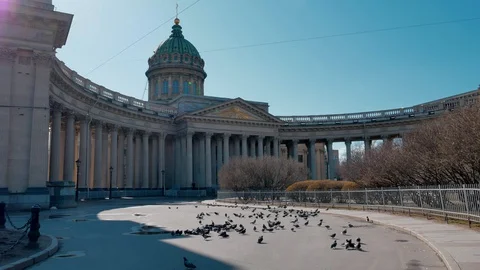 Empty square at Kazan cathedral during covid quarantine in city st petersburg Stock Footage 128188875