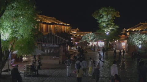 An empty square in Lijiang Old Town at night Stock Footage 150656015