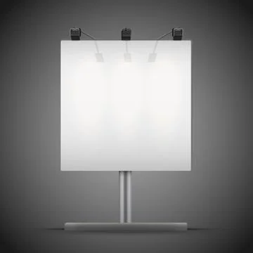 Empty square mockup billboard with spotlights and illuminated at night. Vector Stock Illustration