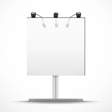 Empty square mockup billboard with spotlights and day light. Vector Illustration Stock Illustration