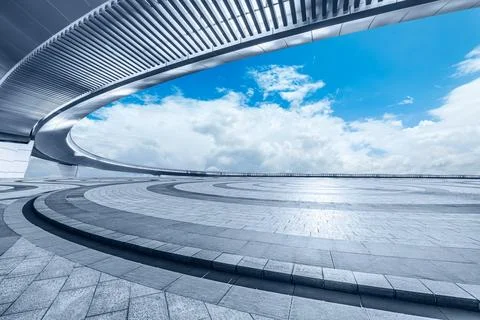 Empty square platform and bridge with sky cloud background Stock Photos