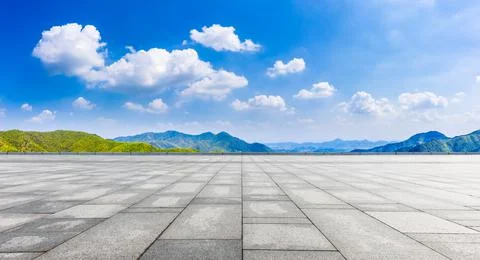 Empty square road and green mountain nature landscape. Stock Photos