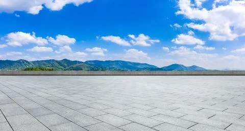 Empty square road and green mountain nature landscape. Stock Photos