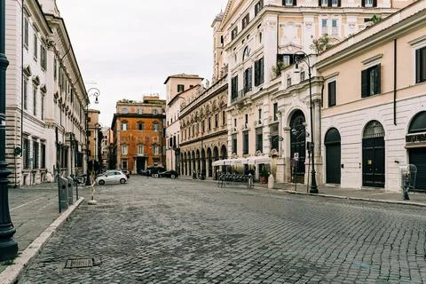An empty square in Rome's city centre during Covid-19 lockdown Stock Photos