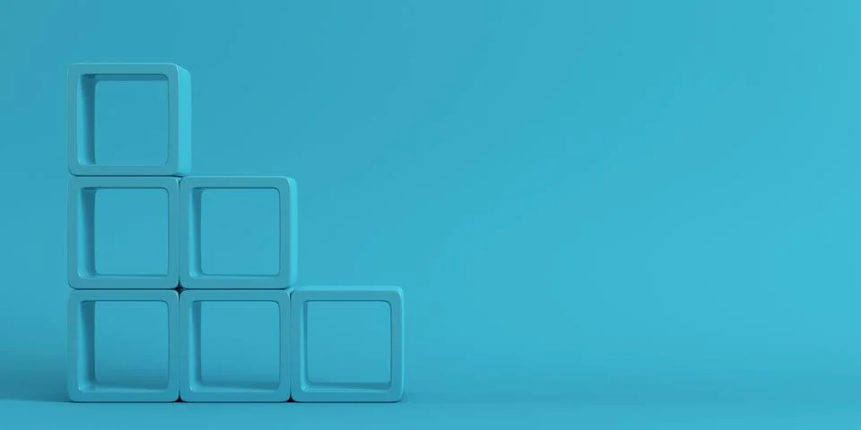 Empty square shelfs on blue background in pastel colors Stock Illustration