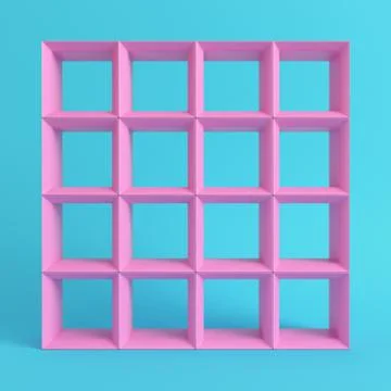 Empty square shelfs on bright blue background in pastel colors Stock Illustration