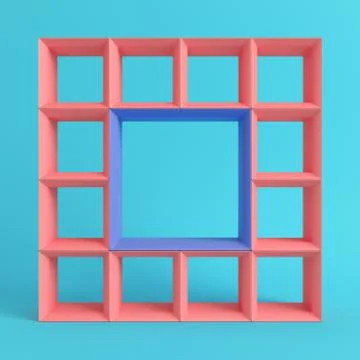 Empty square shelfs on bright blue background in pastel colors Stock Illustration