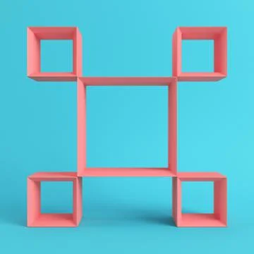Empty square shelfs on bright blue background in pastel colors Stock Illustration