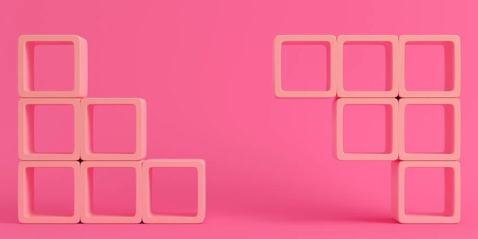 Empty square shelfs on bright pink background in pastel colors Stock Illustration