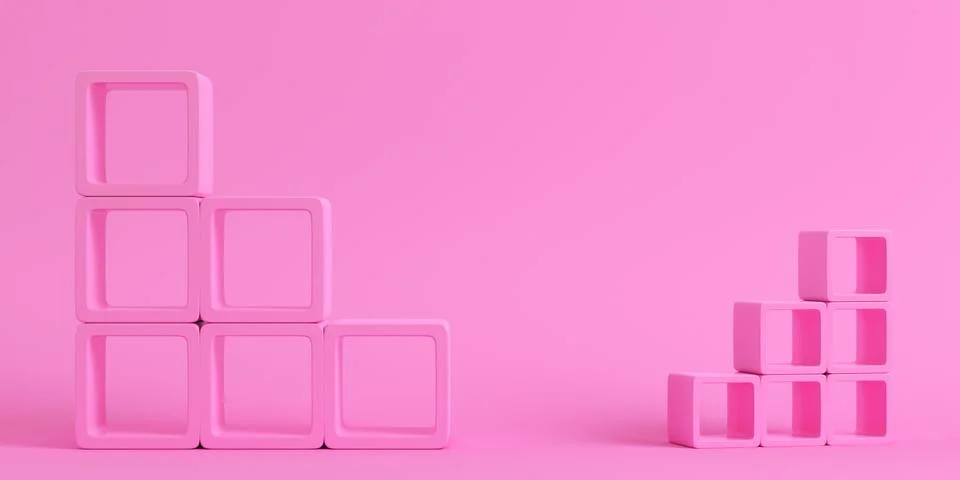 Empty square shelfs on bright pink background in pastel colors Stock Illustration