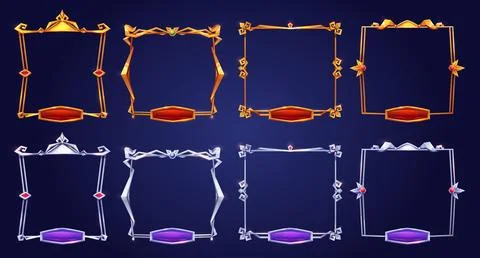 Empty square silver and gold frames medieval style Stock Illustration