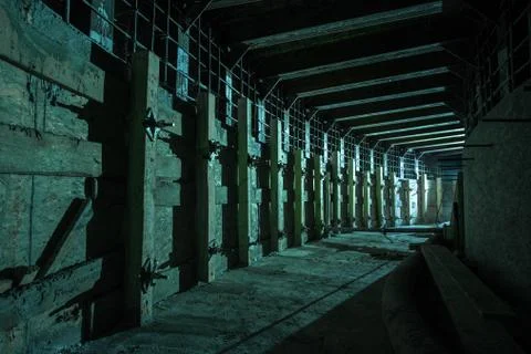 Empty square underground concrete under construction tunnel. Stock Photos
