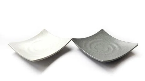 Empty square white and grey plates with ceramic melamin material Stock Photos