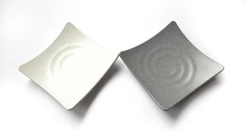 Empty square white and grey plates with ceramic melamin material Stock Photos