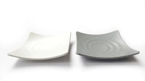 Empty square white and grey plates with ceramic melamin material Stock Photos