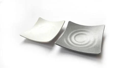 Empty square white and grey plates with ceramic melamin material Stock Photos