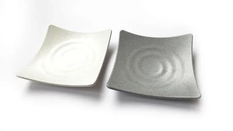 Empty square white and grey plates with ceramic melamin material Stock Photos