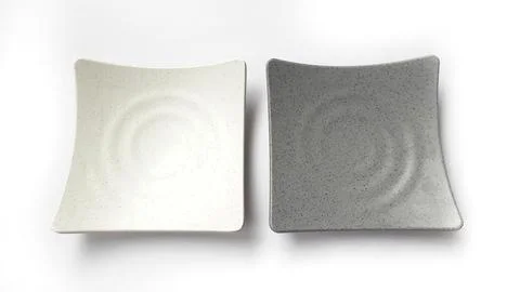 Empty square white and grey plates with ceramic melamin material Stock Photos