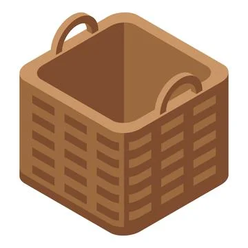 Empty square wicker basket standing on white background Illustration