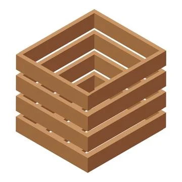 Empty square wooden crate standing on white background 스톡 일러스트