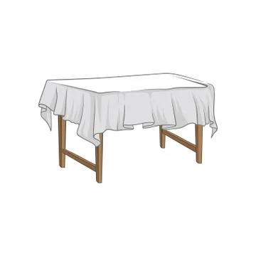 Empty square wooden table with tablecloth hand drawn vector Illustration Illustrazione stock